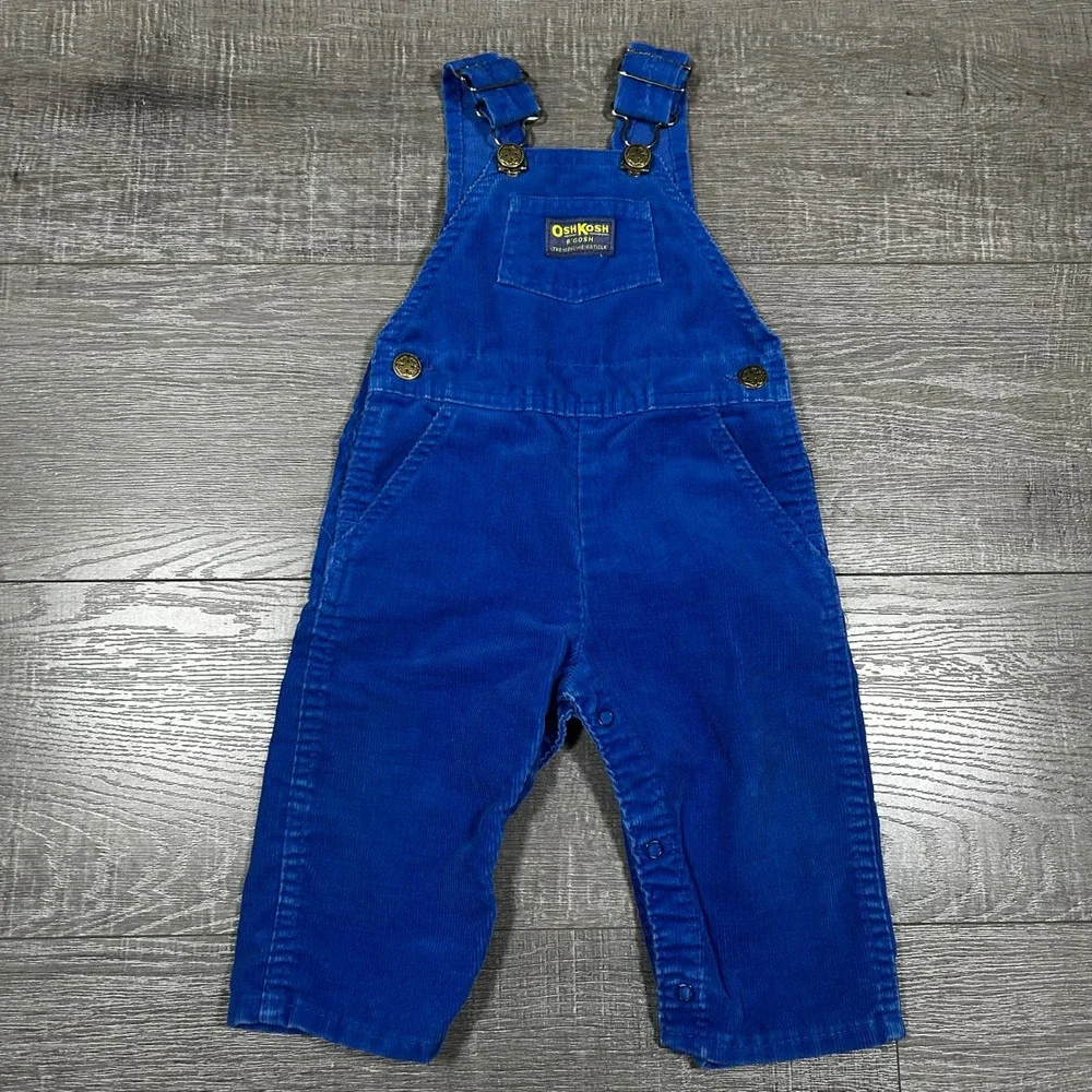 Vintage OshKosh Bgosh Royal Blue Corduroy Vestbak Overalls Made in USA 12 Months